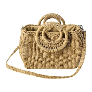 Geanta de plaja STRAW, crossbody, cu husa si lant detasabil, Bej 5