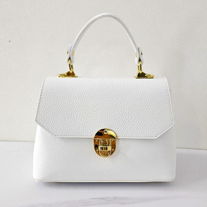 Geanta eleganta, Glamour Style, din piele naturala, business si curea detasabila, Alb