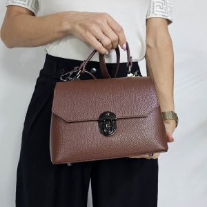 Geanta eleganta, GlamourGrip, din piele naturala, business si curea detasabila, Maro Inchis