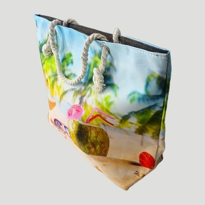Geanta mare pentru plaja cu imprimeu de vara si manere tip sfoara, Paradise 1