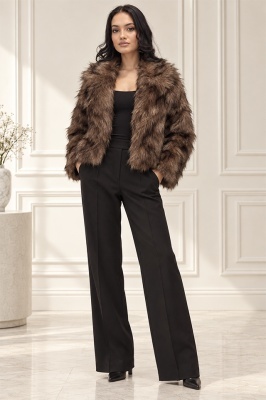 Haină Ysolde, croială scurtă, cu imprimeu animalier multicolor, maro