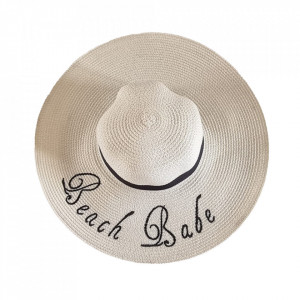 Palarie de plaja, pentru femei, imprimata Beach Babe, cu boruri mari, ALB
