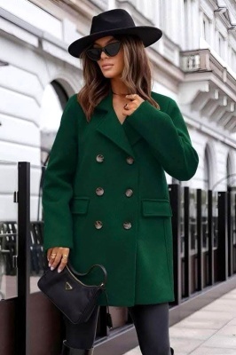 Palton de dama Adriana, cu nasturi si buzunare decorative, Verde, Marime S/M/L