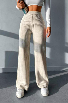 Pantaloni casual AZIZ, croiala lejera cu banda elastica in talie, Crem 4
