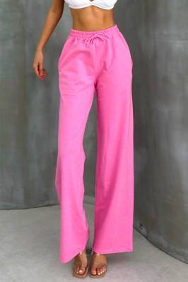Pantaloni casual HIKE Glow, cu aplicatii tip strasuri si snur in talie, Roz 1