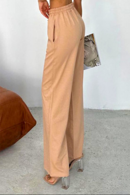Pantaloni casual HIKE Glow, cu aplicatii tip strasuri si snur in talie, Bej spate