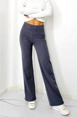 Pantaloni casual vatuiti Aztech, cu aspect striat si croi evazat, Gri