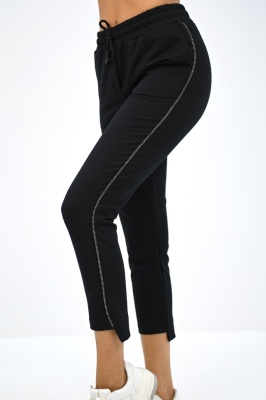 Pantaloni dama FlexLine, cu dunga in relief si lungime asimetrica, Negru lateral