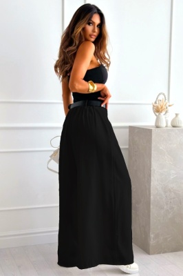 Pantaloni eleganti Ahmet, cu pense si curea inclusa, Negru, Marime S/M/L spate