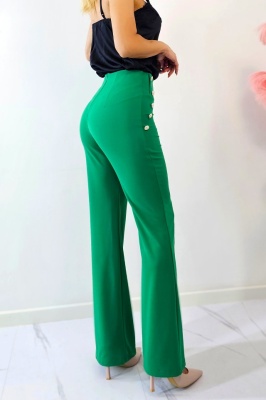Pantaloni eleganti OTIS, cu croi evazat si butoni decorativi, Verde spate
