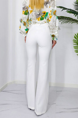 Pantaloni eleganti, Katte, croiala evazata si talie inalta, Alb1