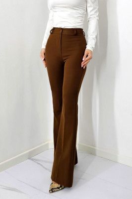 Pantaloni eleganti, Katte, croiala evazata si talie inalta, Maro 3
