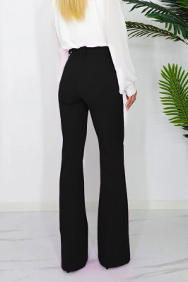 Pantaloni eleganti, Katte, croiala evazata si talie inalta, Negru2