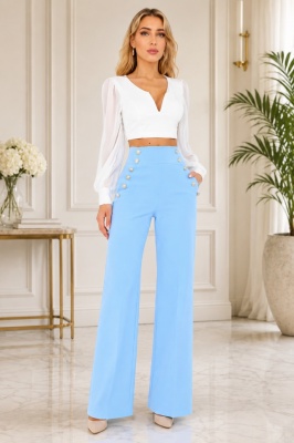 Pantaloni eleganti Palma, cu talie inalta, Albastru deschis