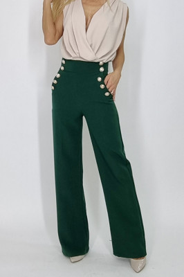 Pantaloni eleganti Palma, cu talie inalta, Verde imperial1