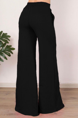 Pantaloni largi Grecie, cu taietura pe mijloc, Negru2