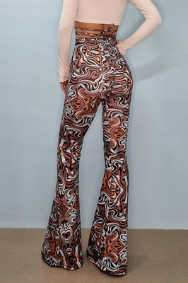 Pantaloni lejeri Sahara, cu talie inalta, Geometric2