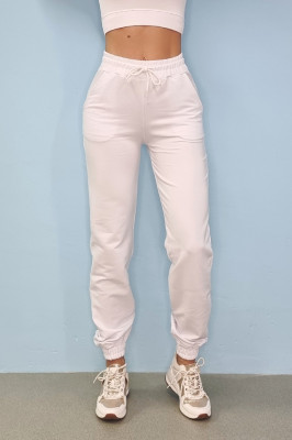 Pantaloni sport Benone, din bumbac, Alb-fata