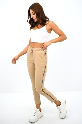 Pantaloni sport FlexLine, cu vipusca si lungime asimetrica, Crem 2