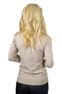 Pulover cu bumbac si casmir TERA, textura pufoasa si maneca lunga, BEJ Latte, Marime universala detaliu spate