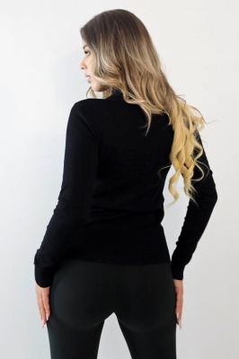 Pulover gros pe gat, Rona, cu maneca lunga si accesoriu trendy, Negru, Marime universala poze spate
