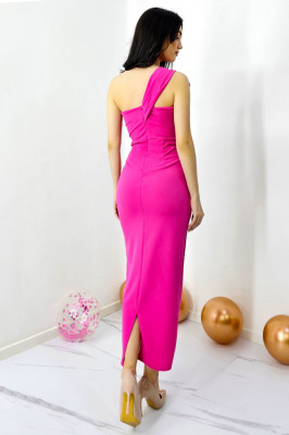 Rochie bandage de seara, ILona, cu detaliu floral detasabil, Fucsia, Marime S/M spate
