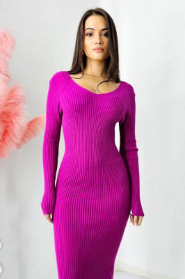 Rochie bodycon Mina, tricot cu casmir, decolteu si nervuri in relief, Mov electric 2