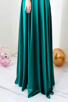 Rochie de ocazie Leontina, cu textura satinata si cristale artizanale, Verde 4