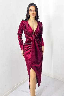 Rochie de ocazie Odette, cu crapatura medie si decolteu adanc, Mov, Marime M/L 3