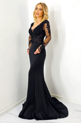 Rochie de seara Melany, tip sirena, cu broderie si margele, Negru 3