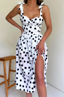 Rochie de vara Masha, imprimeu cu buline, Alb, Marime S/M 1