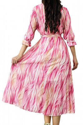 Rochie de zi Fatima, croiala plisata si imprimeu pastelat, Roz, Marime S/M spate