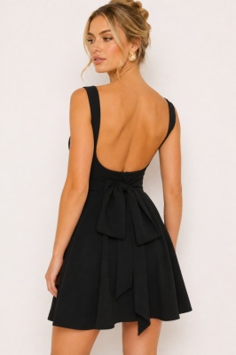 Rochie de zi babydoll, cu funda la spated Negru