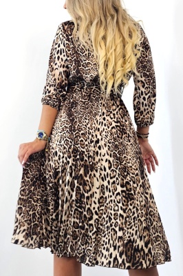 Rochie de zi plisata LUSINDA, cu animal print si curea, Ghepard, Marime S/M detaliu spate