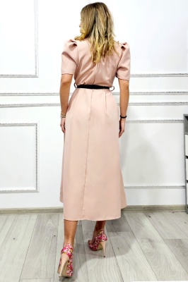 Rochie de zi SOREYA, croi bufant si curea inclusa, Roz prafuit Uni, oversize verso