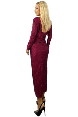 Rochie lunga, de ocazie AURRA, spate semidecupat si cristale, Bordo, Marime S/M detaliu spate