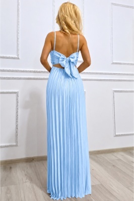 Rochie lunga plisata NYSA UNI, cu legare la spate, Baby Blue, Marime S/M detaliu spate