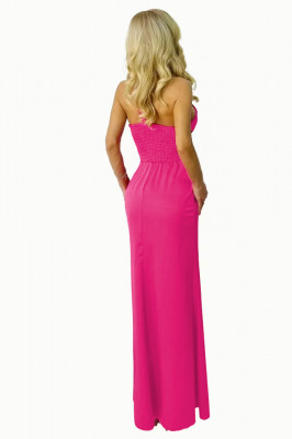 Rochie lunga Sharron, cu slit amplu pe picior si bretea pe un umar, Roz, Masura S/M2