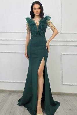 rochie verde lunga dama cu detalii luxoase si stil regal