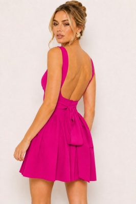 Rochie scurta fucsia babydoll cu spatele gol