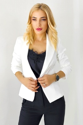 Sacou de dama Gisela, cu buzunare aparente si inchidere cu nasture, Alb  6