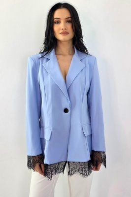 sacou baby blue elegant cu buzunare decorative