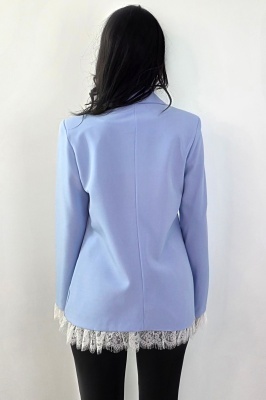 Sacou lung, elegant KISHA Pastel, cu garnituri din dantela, Baby Blue, Marime S/M detaliu spate