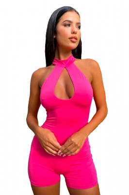 Salopeta bumbac Evitta, cu guler choker si inchidere cu fermoar, Roz2