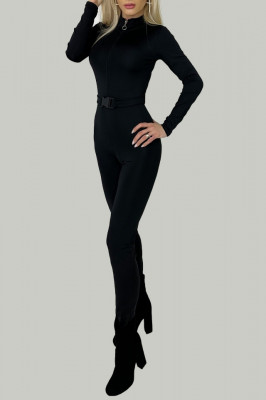 Salopeta modelatoare din lycra Anita, cu efect lucios, maneca lunga tip manusa si guler tunica, Negru1