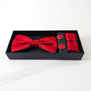 Set 3 piese Gentleman, pentru barbati, papion, buton si batista din stofa, Rosu 1