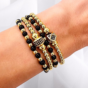 Set Precious, patru bratari unisex, cu bile din inox, si cristale zirconiu1