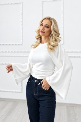 Top dama OISO cambrata, cu maneci oversize, Alb