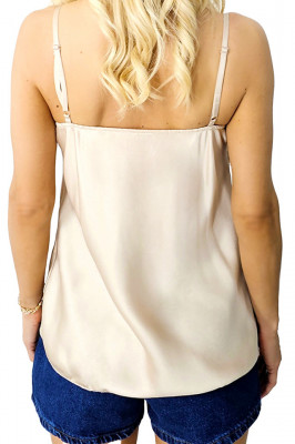 Top din satin Juliana, cu bretele subtiri reglabile si dantela, Bej, Marime S/M spate