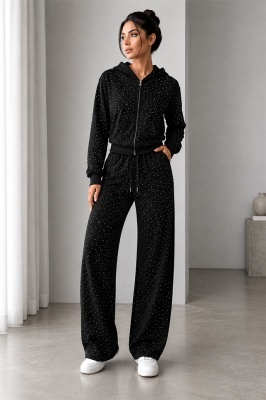 Trening dama ALESANDRA, cu fermoar si cristale decorative, NEGRU